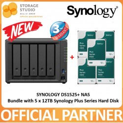 SYNOLOGY 5-Bay Diskstation DS1525+ Bundle with 5 x 12TB Synology Plus Series. Singapore 3 Years Warranty.